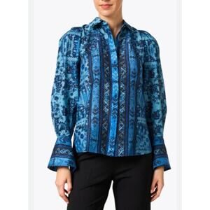 Kobi Halperin Lulu Blouse Long Sleeves Button Down Shirt Blue Floral Print Sz S